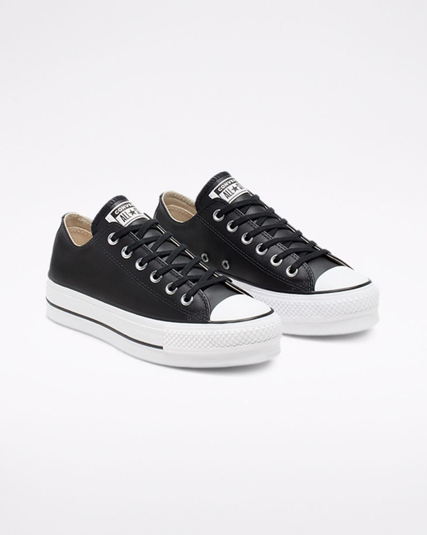 Zapatos Plataforma Converse Chuck Taylor All Star Lift Cuero Bajas Mujer Negras Blancas | PE LE78P2